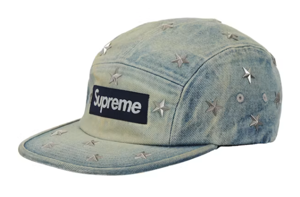 Supreme Stars Studded Denim Camp Cap Washed Indigo