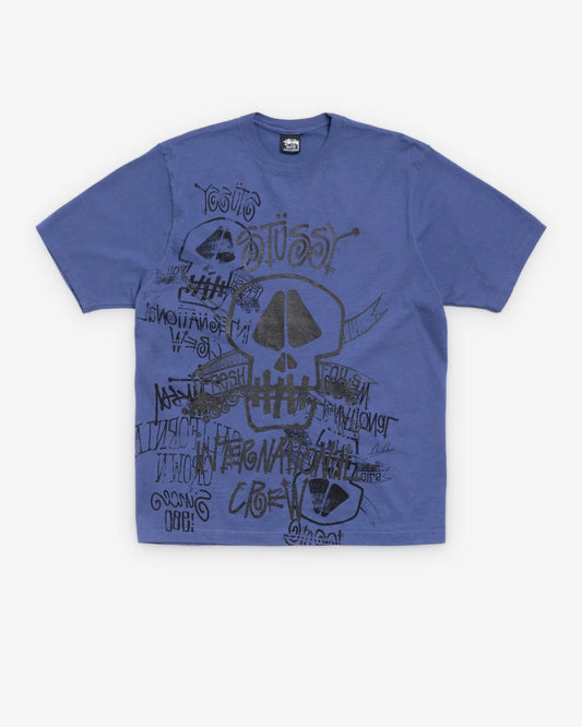 STÜSSY Men's Skulls Pigment Dyed Tee Indigo