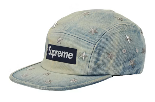 Supreme Stars Studded Denim Camp Cap Washed Indigo