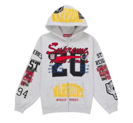 SupremeWarriorsAppliqueZipUpHoodedSweatshirt