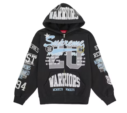 Supreme Warriors Applique Zip Up Hooded Sweatshirt Black